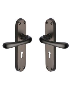 Heritage Brass Matt Bronze Luna Door Handle on Plate - Lever Lock