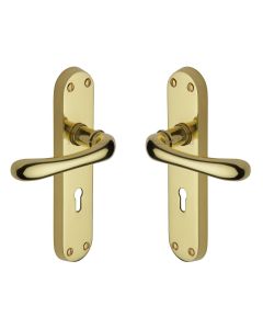 Heritage Brass Polished Brass Luna Door Handle on Plate - Lever Lock