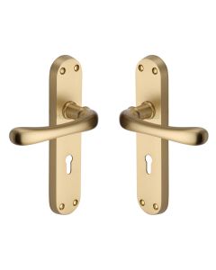 Heritage Brass Satin Brass Luna Door Handle on Plate - Lever Lock