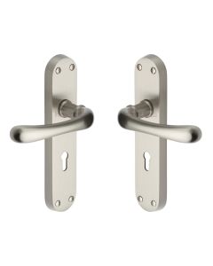 Heritage Brass Satin Nickel Luna Door Handle on Plate - Lever Lock