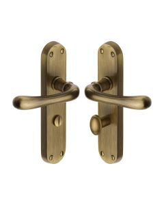 Heritage Brass Antique Brass Luna Door Handle on Plate - Bathroom Set