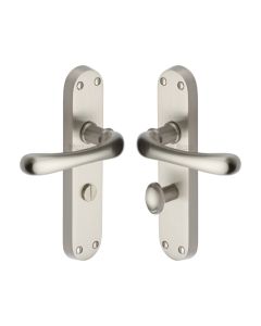 Heritage Brass Satin Nickel Luna Door Handle on Plate - Bathroom Set