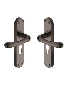 Heritage Brass Matt Bronze Luna Door Handle on Plate - Euro Profile