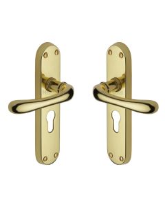 Heritage Brass Polished Brass Luna Door Handle on Plate - Euro Profile