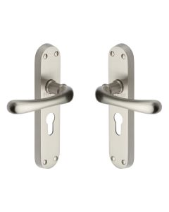 Heritage Brass Satin Nickel Luna Door Handle on Plate - Euro Profile