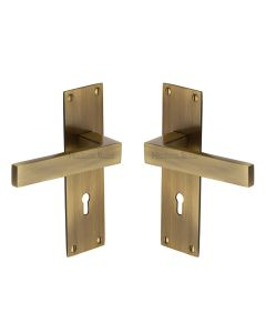 Heritage Brass Antique Brass Metro Door Handle on Plate - Lever Lock