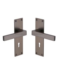 Heritage Brass Matt Bronze Metro Door Handle on Plate - Lever Lock