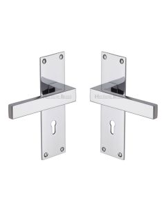 Heritage Brass Polished Chrome Metro Door Handle on Plate - Lever Lock