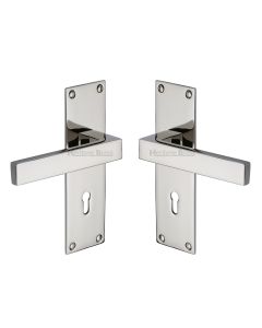 Heritage Brass Polished Nickel Finish Metro Door Handle on Plate - Lever Lock