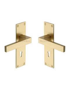Heritage Brass Satin Brass Metro Door Handle on Plate - Lever Lock