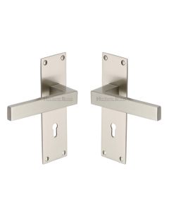 Heritage Brass Satin Nickel Metro Door Handle on Plate - Lever Lock