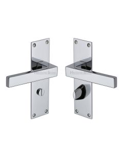 Heritage Brass Polished Chrome Metro Door Handle on Plate - Bathroom Set
