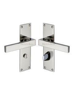 Heritage Brass Polished Nickel Finish Metro Door Handle on Plate - Bathroom Set