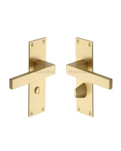 Heritage Brass Satin Brass Metro Door Handle on Plate - Bathroom Set