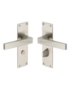 Heritage Brass Satin Nickel Metro Door Handle on Plate - Bathroom Set