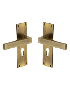 Heritage Brass Antique Brass Metro Door Handle on Plate - Euro Profile