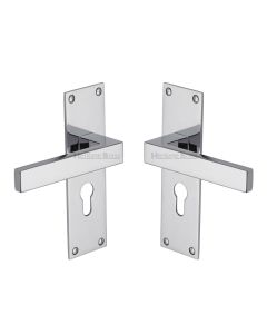 Heritage Brass Polished Chrome Metro Door Handle on Plate - Euro Profile