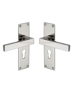 Heritage Brass Polished Nickel Finish Metro Door Handle on Plate - Euro Profile