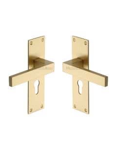 Heritage Brass Satin Brass Metro Door Handle on Plate - Euro Profile