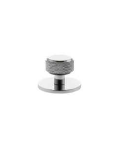 Eiffel Knurled Round Cabinet Knob Handle on Plate - Polished Chrome