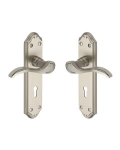 Heritage Brass Satin Nickel Verona Small Door Handle on Plate - Lever Lock