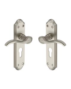 Heritage Brass Satin Nickel Verona Small Door Handle on Plate - Euro Profile