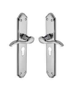 Heritage Brass Polished Chrome Verona Door Handle on Plate - Euro Profile