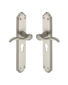 Heritage Brass Satin Nickel Verona Door Handle on Plate - Euro Profile