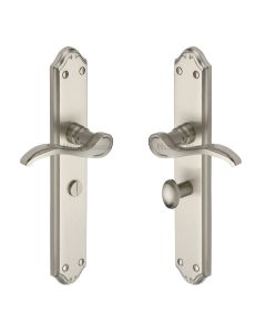 Heritage Brass Satin Nickel Verona Door Handle on Plate - Bathroom Set