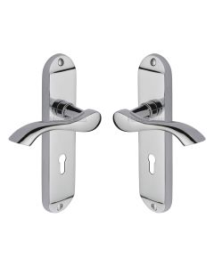 Heritage Brass Polished Chrome Algarve Door Handle on Plate - Lever Lock