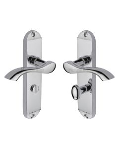 Heritage Brass Polished Chrome Algarve Door Handle on Plate - Bathroom Set