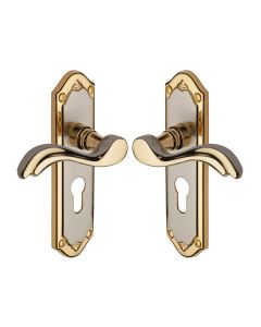 Heritage Brass Jupiter Split Finish Lisboa Door Handle on Plate - Euro Profile