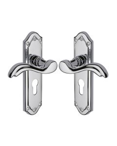 Heritage Brass Polished Chrome Lisboa Door Handle on Plate - Euro Profile