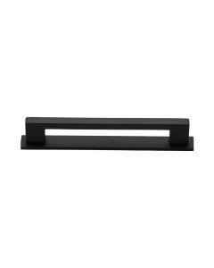 Heritage Brass Matt Black Metro Cabinet Pull Handle with Plate 128mm