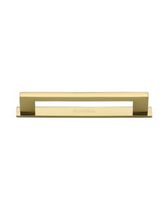 Heritage Brass Polished Brass Metro Cabinet Pull Handle with Plate 128mm