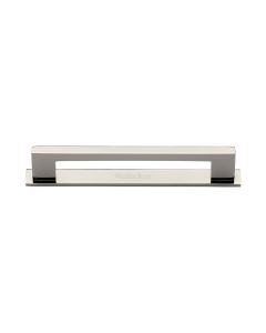 Heritage Brass Polished Nickel Finish Metro Cabinet Pull Handle with Plate 128mm