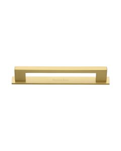 Heritage Brass Satin Brass Metro Cabinet Pull Handle with Plate 128mm