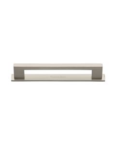 Heritage Brass Satin Nickel Metro Cabinet Pull Handle with Plate 128mm