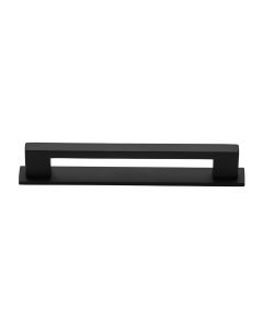 Heritage Brass Matt Black Metro Cabinet Pull Handle with Plate 160mm