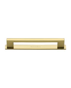 Heritage Brass Polished Brass Metro Cabinet Pull Handle with Plate 160mm