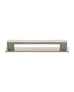 Heritage Brass Satin Nickel Metro Cabinet Pull Handle with Plate 160mm