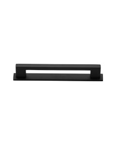 Heritage Brass Matt Black Metro Cabinet Pull Handle with Plate 96mm