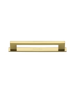 Heritage Brass Polished Brass Metro Cabinet Pull Handle with Plate 96mm
