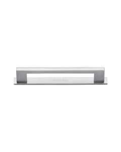 Heritage Brass Satin Chrome Metro Cabinet Pull Handle with Plate 96mm