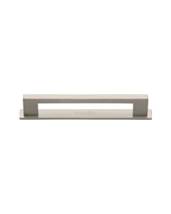 Heritage Brass Satin Nickel Metro Cabinet Pull Handle with Plate 96mm