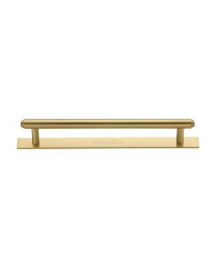 Heritage Brass Satin Brass Step Cabinet Pull Handle with Plate 160mm