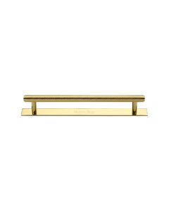 Heritage Brass Polished Brass Knurled Cabinet Pull Handle with Plate 128mm