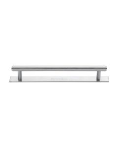 Heritage Brass Satin Chrome Knurled Cabinet Pull Handle with Plate 160mm