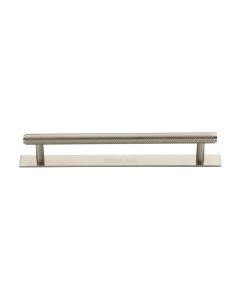 Heritage Brass Satin Nickel Knurled Cabinet Pull Handle with Plate 160mm