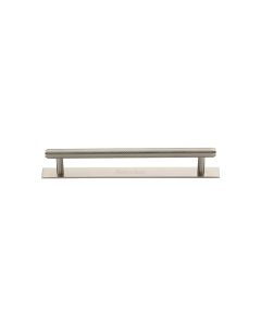 Heritage Brass Satin Nickel Knurled Cabinet Pull Handle with Plate 96mm